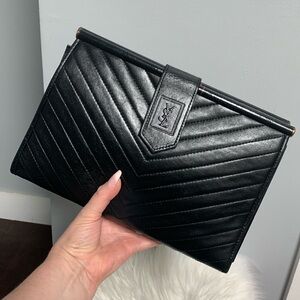 Authentic Yves Saint Laurent Chevron Leather XL black leather clutch